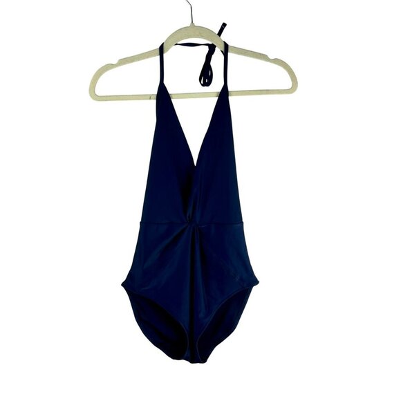 Aerie Plunge One Piece Swimsuit Women Small Navy Blue Halter Vacation Minimalist - Picture 1 of 7
